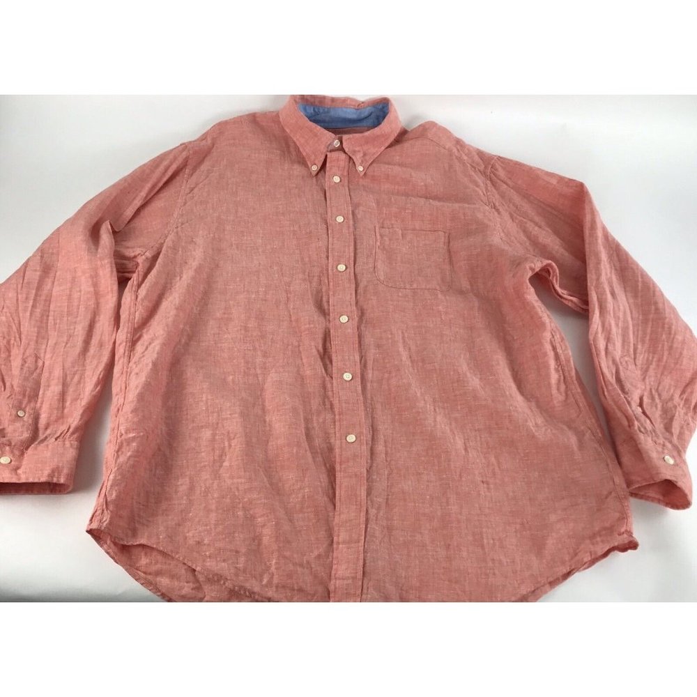 Men's Brooks Brothers 100% Linen‎ Salmon Long Sleeve Button Up Shirt XL